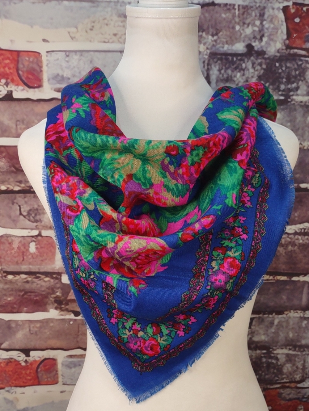 Vintage Challis Floral Print Scarf